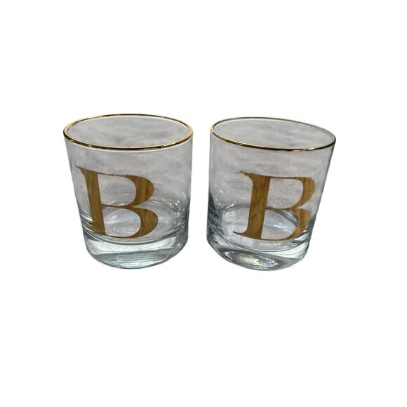 Pasabahce 2 Monogramed"B" Old Fashioned Low Ball Glass from Pasabahce Gold Rim - Picture 4 of 10